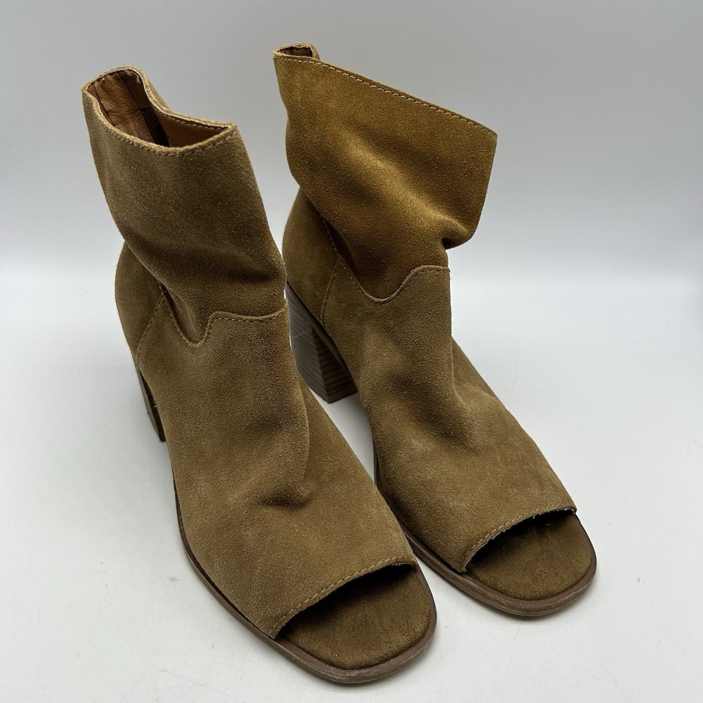 Lucky Brand Peep Toe Boots Women 8M Ryemi Leather Suede Boho Block Heel Booties